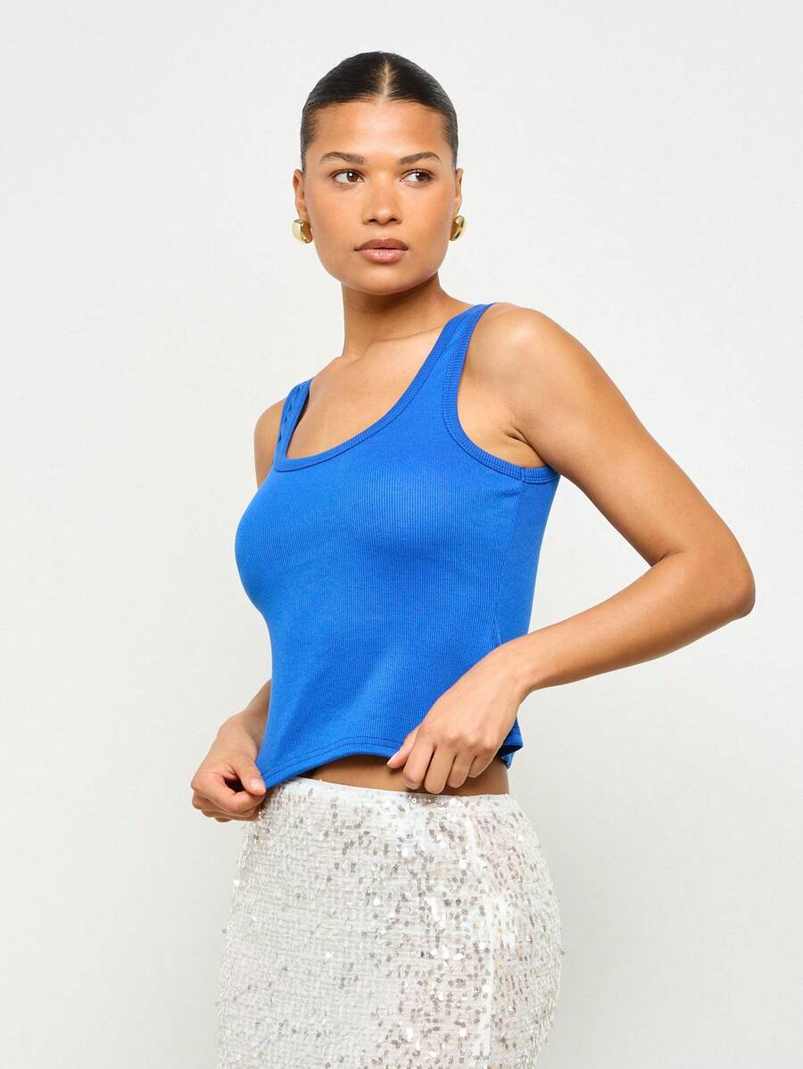 AiiRZ Scoop Neck Ribbed Basic Tank Top