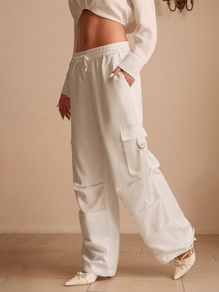Elegant, Casual, Festival Ladies' Draped Pleated Baggy Utility/Cargo Pants With Sashes, Spring/Summer Fall Cloth For Women