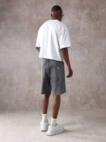 SUMWON Designer Sparkle Denim Shorts Distressed Raw Hem Summer Casual Festival Star Pattern Cotton Denim Shorts Urban Streetwear Jorts - Black - View 5