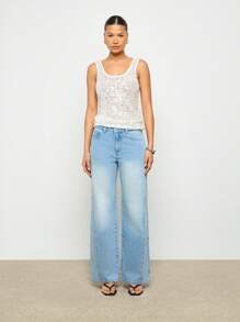 AiiRZ 宽松阔腿牛仔裤高腰直筒裤休闲 Y2K 时尚四季舒适裤子 - 藍色 - 查看 3