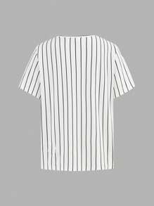 SHEIN Leap Crew 6pcs/Set Tween Boys' Casual Sports Striped Short Sleeve T-Shirt And Shorts Set, Suitable For Commuting, School, Daily Casual Wear, Sports, Spring/Summer