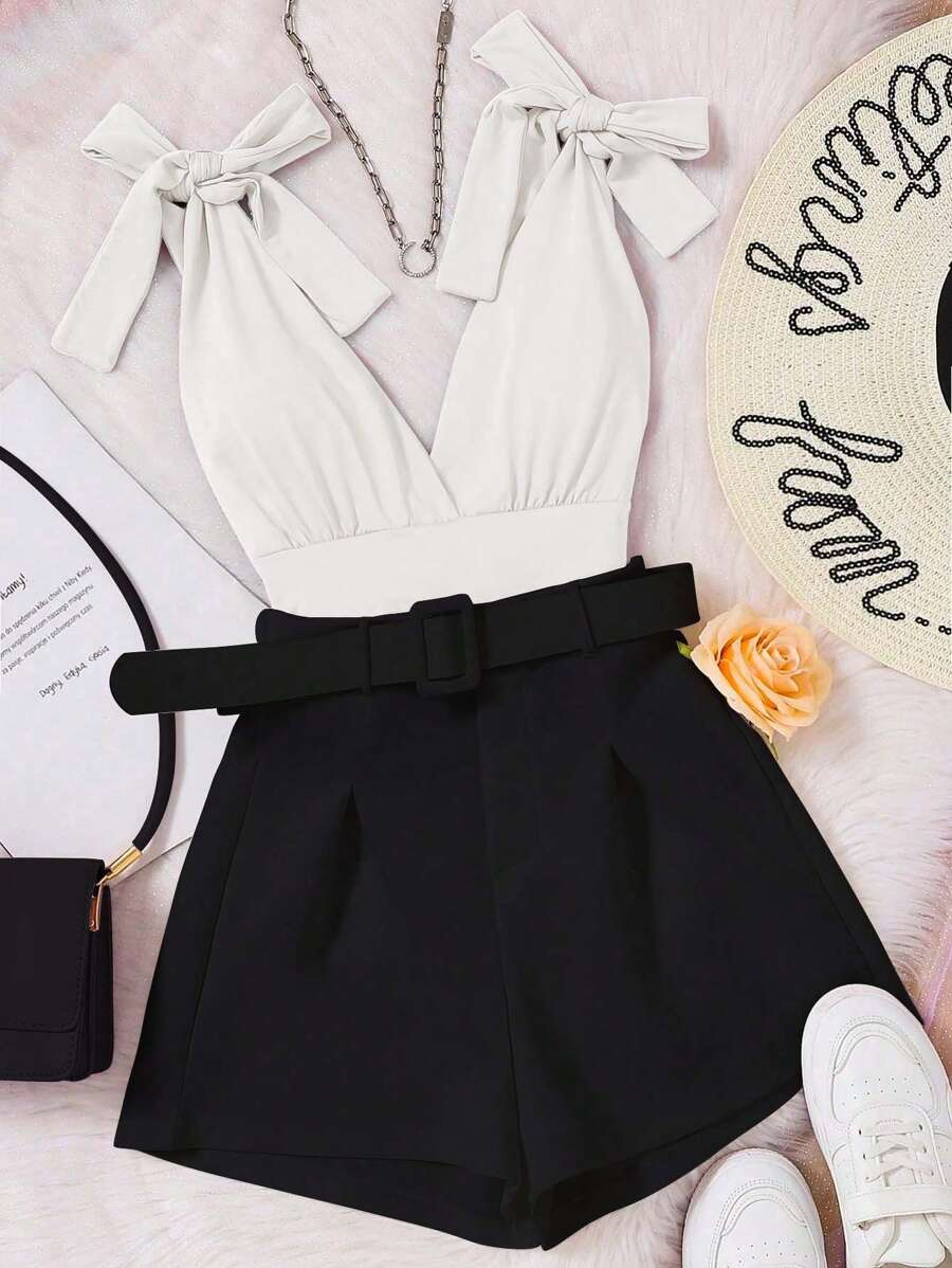 女士日常两件套服装 - 黑與白 - 查看 1