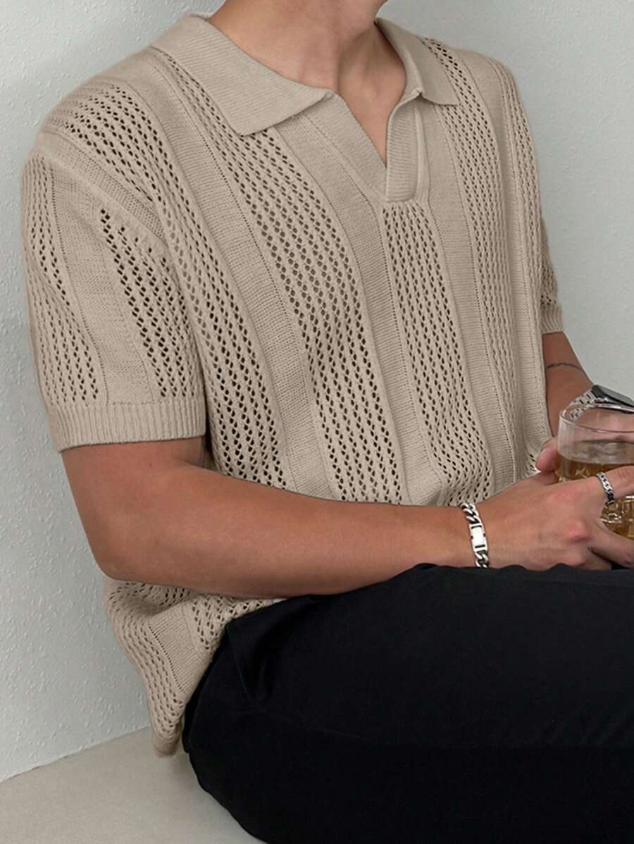 DAZY Men's Summer Solid Beige Knit Top Business Attire - Beige - View 1