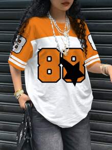 Women's Digital 88 Letter Print T-Shirt, Fashionable Sporty Summer