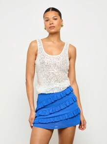 AiiRZ Tiered Ruffle Mini Skirt Summer Beach Party Club Festival Layered Party Casual Short Evening Spring Fashion