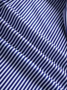 Women's Striped Off-Shoulder Bell Sleeve Romper, Casual Holiday Style - Blue - View 4