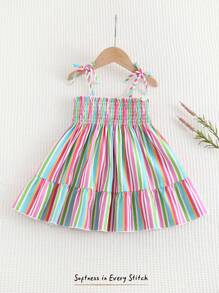 Cozy Pixies Baby Girl Colorful Striped Camisole Waist Dress - Pink - View 5