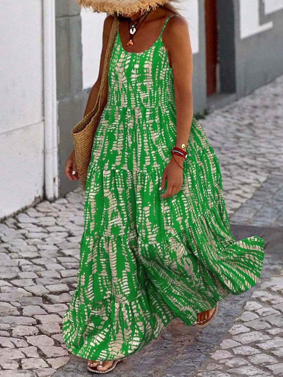 Breezaya Holiday Casual Random Printed Strappy Dress Maxi Women Outfit
