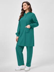 TaskEZ Scrub Uniform Set - Long Sleeve Top & Pants, Minimalist & Fashionable, Suitable For Summer - Mint Green - View 3