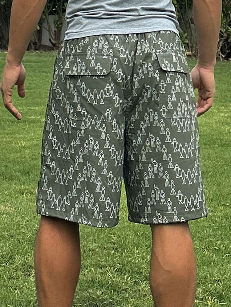 Men's Summer Floral Print Camo Green Casual Shorts