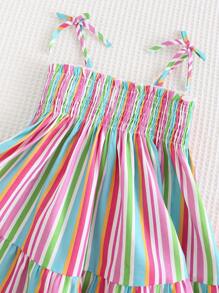Cozy Pixies Baby Girl Colorful Striped Camisole Waist Dress - Pink - View 7
