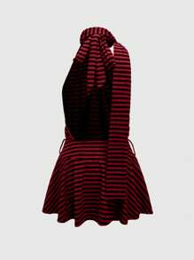 ROMWE Grunge Punk 2 Stück/Set Sexy Punk Streetwear gestreifter Kontrast Schwarz & Rot Schal Accessoire und ärmellose kurze T-Shirt mit hohem-niedrigem Saum für Frauen