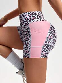 Sovereign Charm 豹纹高腰紧身短裤带口袋，适合夏季骑行短裤氨纶短裤 - 彩色 - 查看 5