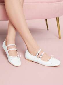 CUCCOO DOLLMOD CUCCOO Casual Versatile Minimalist Bow Decor Flat Ballet Shoes - White - View 4