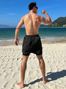 DAZY Men's Black Letter Print 2 In 1 Beach Shorts, Summer - Black - View 2