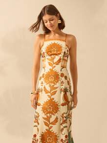 CAJUNI Đầm Maxi xẻ tà họa tiết hoa và vẹt phong cách Boho nhiệt đới, ngày lễ, thường ngày, mùa hè cổ điển dành cho nữ - Nhiều màu - Xem 8