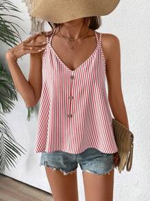 SHEIN LUNE Women's Strappy Buttoned Decorated Tank Top - Pink - View 4