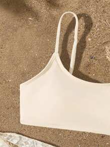 Teen Girls Beige 3 PiecesBikini Sets, Lace Fabric Triangle Skirt, Suitable For Vacation, Summer - Beige - View 5