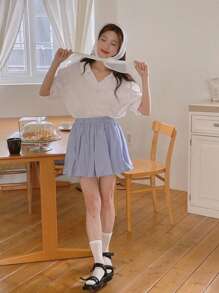 DAZY 女士休闲纯色 Polo 领短袖 T 恤，适合夏季 - 白色 - 查看 8