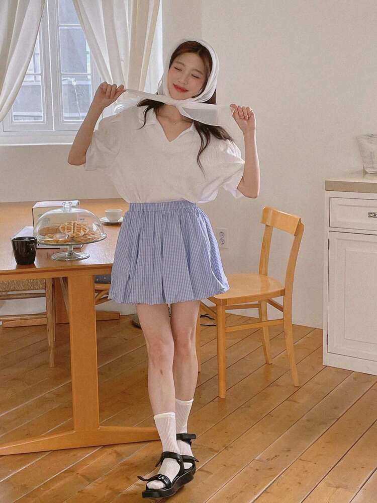 Women's Casual Solid Color Polo Collar Short Sleeve T-Shirt, Suitable For Summer