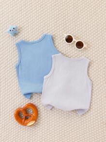 SHEIN Playful Pals 2pcs/Set Baby Boys Casual Food Graphics Print Round Neck Sleeveless T-Shirt Vest Tops, Versatile Cute Comfortable, Suitable For Summer Outings And Daily Wear