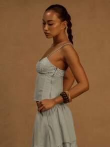 MUSERA 细肩带蕾丝修身束胸上衣，适合伊比沙岛春假、优雅性感波西米亚风生日、白色岛屿假日、外出、夜店、夏季、复活节等场合。 - 綠色 - 查看 2