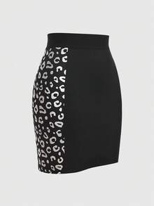 تنورة قصيرة وضيقة مطبوع عليها نمط نمر للنساء - الأسود - مشاهدة 5