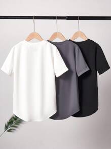 SHEIN 3pcs/Pack Tween Boy Casual Crew Neck Solid Color Short Sleeve T-Shirt - Multicolor - View 2