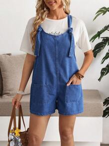 EMERY ROSE Combinaison en jean sans manches casual avec poche pour femmes, couleur unie