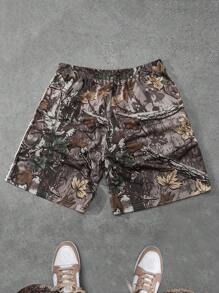 Manfinity EMRG Plus Size Men's Casual Everyday Branch Print Drawstring Waist Shorts - Multicolor - View 2