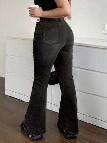 Dazy Plus Plus Size Stretch Faded Distressed Skinny Flare Jeans, All Season - Grey - View 1