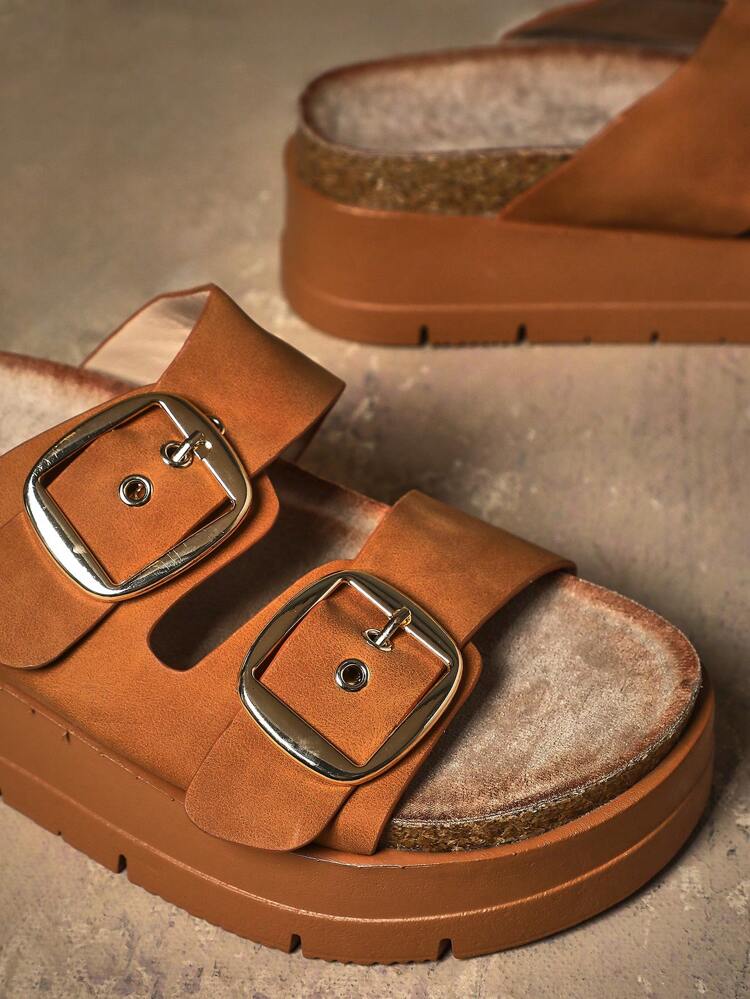 Women's High Platform Buckled Toe Cross Band Footbed Sandals