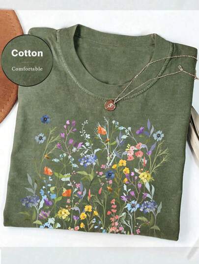 Camisa Vintage Comfort Colors® com Relevo, Camiseta Gráfica Floral em Estilo Boêmio Cottagecore, Presente de Jardim para Senhoras