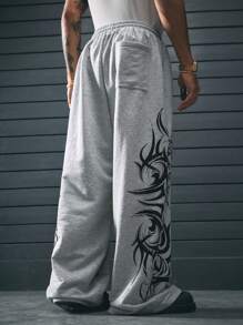 AXEPEAK Pantalones de chándal sueltos de estilo gótico con pierna recta de punto para hombre, estilo callejero, listo para el streetwear, para raves
