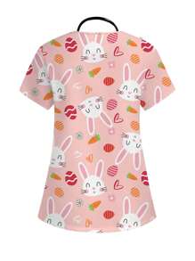 PopScrub Easter Bunny Printed Short Sleeve Scrub Uniforms Top Easter Cartoon Rabbit & Blessing Spring Print V-Neck Short Sleeve Pocket Nurse Scrub Uniform Top, Suitable For Women Scrub Nurse Scrub Tops Print V Neck Frosted Scrub Top, Casual Short Sleeve Work Wear, Women Sweetheart V-Neck Ruched Blouse, Women Short Sleeve V-Neck Nurse Scrub Uniform Shirt With 2 Pockets, Soft Stretchy Ruched Graphic Tee V-Neck Short Sleeve Blouse For Lady Wear Women's V-Neck Short Sleeve Double Pocket Cute Cartoon Animal Pink Heart Rabbit Print Simple Nurse Uniform Set/Doctor Work Uniform Set/ Examination & Surgery Uniform Set/Solid Color Pet Grooming Work Uniform Set/Nutritionist Work Uniform Short Sleeve Set/Functional Multi-Pocket Lab Work Uniform Top