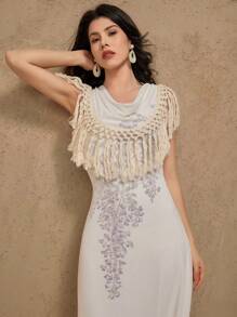 DAZY Abito elegante da donna con stampa floreale sfumata e frange, leggero e grazioso, outfit estivo per donna
