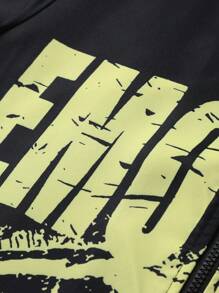 Manfinity EMRG Plus Size Men Letter Print Zip Closure Casual Short Sleeve Shirt - Black - View 6