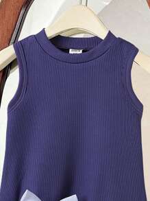 Souflis Souflis Vestido de verano azul marino para niñas bebé, lindo, de cumpleaños, cuello alto, sin mangas, patchwork asimétrico, elegante, dulce, de moda, cómodo, para uso diario - Multicolor - Ver 7