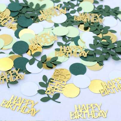 100 Stücke grüne Salbeiblätter mit goldenem "Happy Birthday" Konfetti - perfekt zum Verstreuen auf dem Tisch, Partydekoration & Feiern, Feiertags-Accessoires, Geburtstagszeremonien, Geburtstagsgeschenke, Basteldekorationen, Heimdekoration