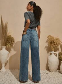 Bóhologie Boho Bohemela Womens Clothing Women Summer Clothes LOW WAIST YSK BAGGY WIDE LEG DARTED JEAN Women S Summer Clothes Women S Casual Tops Casual Boho Style Germany Seaside Holiday, Suitable For Everyday, Out Of The Street, Holiday And Other Occasions To Wear - Dark Wash - View 3