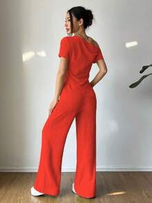 SHEIN Unity Conjunto de dos piezas para mujer para uso diario - Rojo - Ver 2