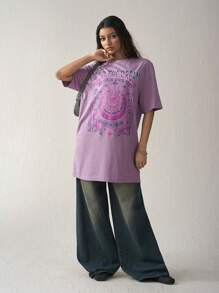 Easelle 字母圖案落肩T恤洋裝