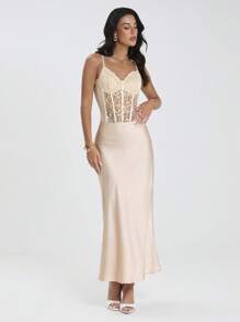 Glamine 女士纯色休闲裙，简约风格，适合日常穿着，长款缎面裙，斜纹优雅缎面裙