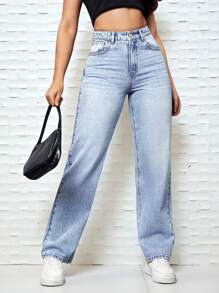 Jeans de pierna recta con bolsillo oblicuo