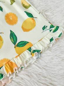 2pcs/Pack Lemon & Strawberry Plaid Print Plus Size Pajama Bottoms Sleep Shorts