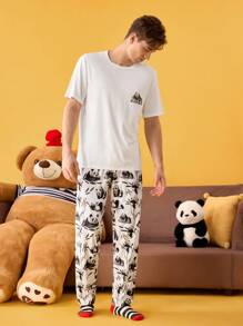 Happy Jammies Men's Sleepwear Set: Short Sleeve Round Neck T-Shirt And Pants, Fashionable For Summer