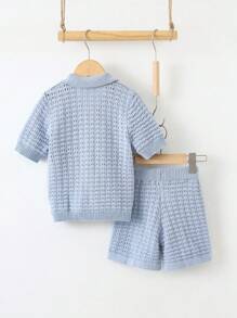 Loomiva Set da 2 pezzi composto da maglione cardigan lavorato a maglia e pantaloncini in stile college casual e comodo per ragazzi, outfit alla moda