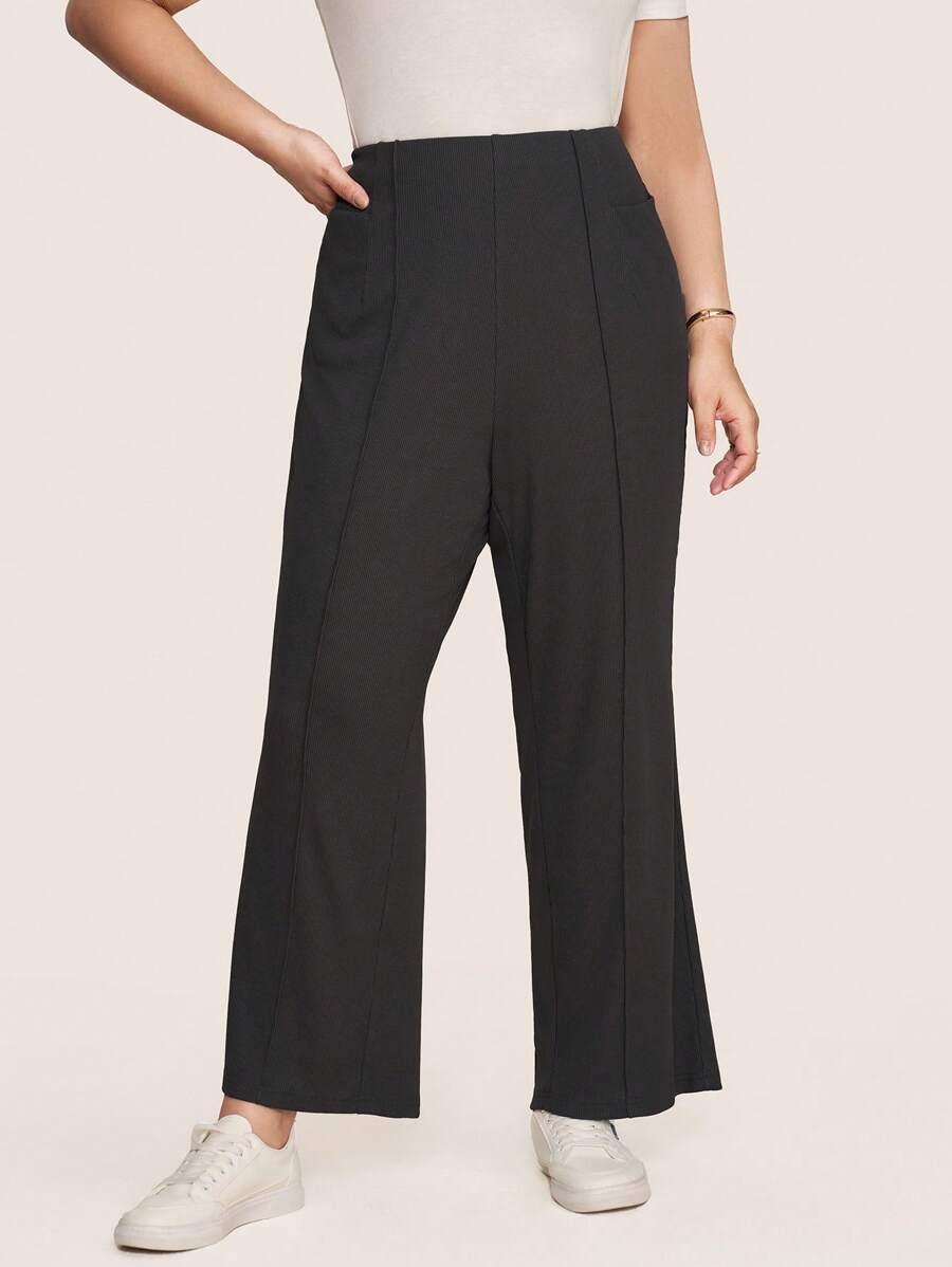 SHEIN LUNE Femei Plus Size Pin Tuck culoare solidă pantaloni evazați casual ținute de vară pentru femei ținute de vacanță ținute de vară pentru femei haine de vară vară europeană - Gri inchis - Vizualizare 1