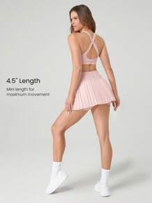 GLOWMODE Ayo Pakai Rok Tenis Berlipit Pinggang Silang Sedang yang Menyerap Keringat dan Elastis dengan Celana Pendek Terintegrasi dan Kantong Samping untuk Tenis, Golf, dan Aktivitas Sehari-hari - Baby Pink - View 7