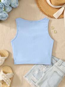 SHEIN Áo yếm trang trí nơ giản dị cho bé gái tuổi teen - Màu xanh nhạt - Xem 2